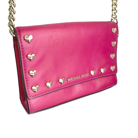 Michael Kors Pink Leather Mini Bag | Heart Studs | Removable Chain | NWOT Gift - Picture 5 of 16